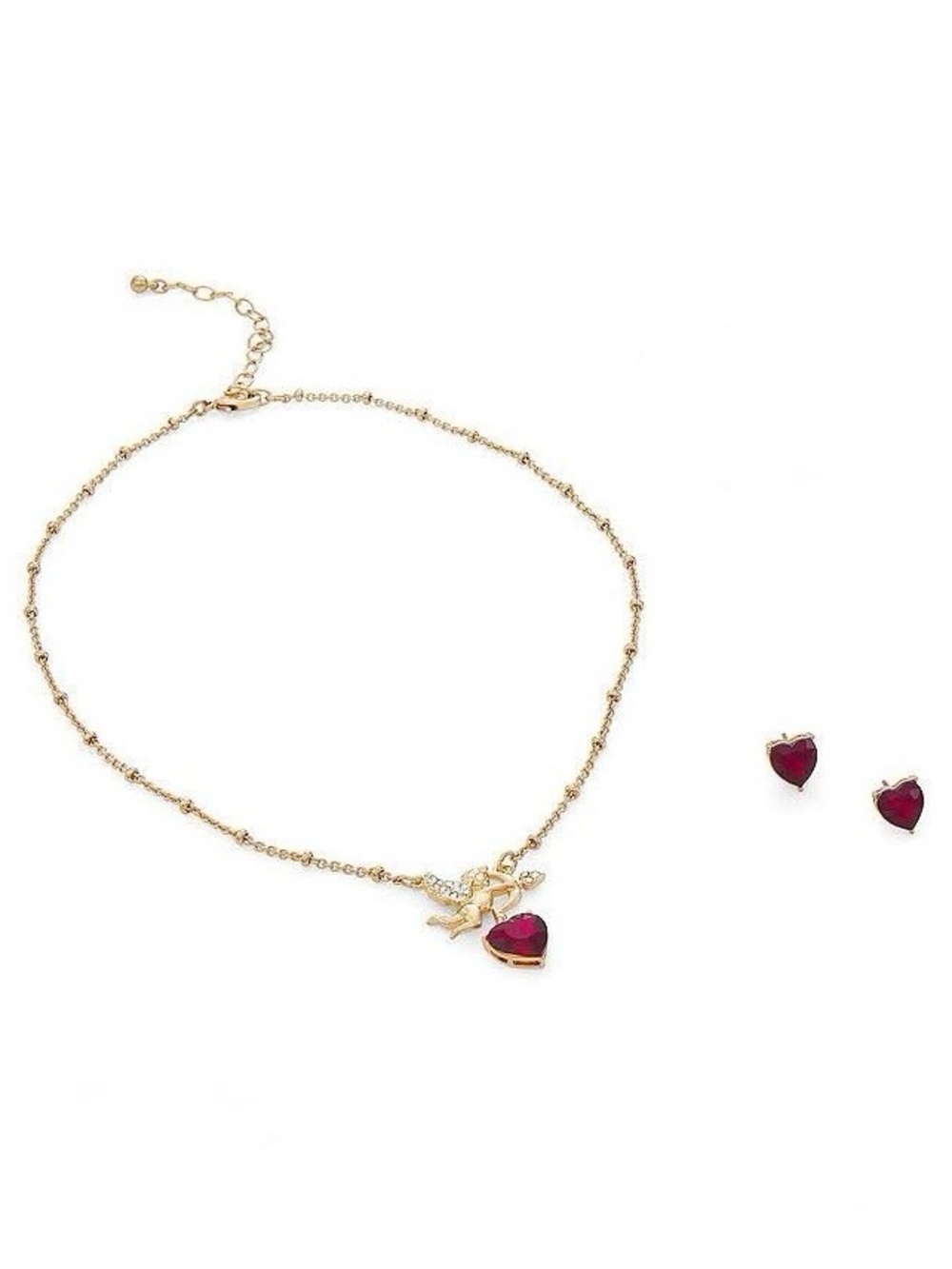 Napier Be My Valentine Cupid Arrow Heart Pendant Necklace Post Earrings Set Gold - Picture 3 of 3